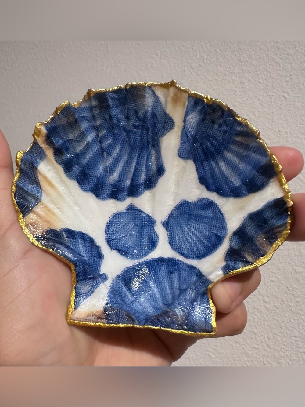 Blue Shell Jewelry Trinket with Gold Trim